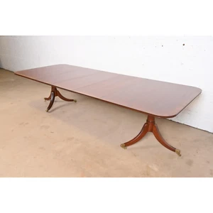 Saybolt Cleland Georgian Banded Mahogany Double Pedestal Extension Dining Table - Picture 1 of 11