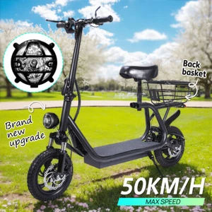 1200W 50KM/H Electric Scooter Foldable Travel Adult E-Bike w/Seat 12 Inch - Picture 1 of 21
