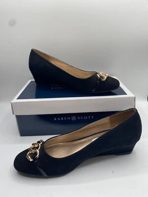 Bombas anabela Karen Scott femininas pretas Kellyy enfeitadas tamanho 9M novas com etiquetas - Imagem 1 de 4