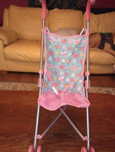 Umbrella Stroller for Dolls Pink Hearts - Picture 1 of 9
