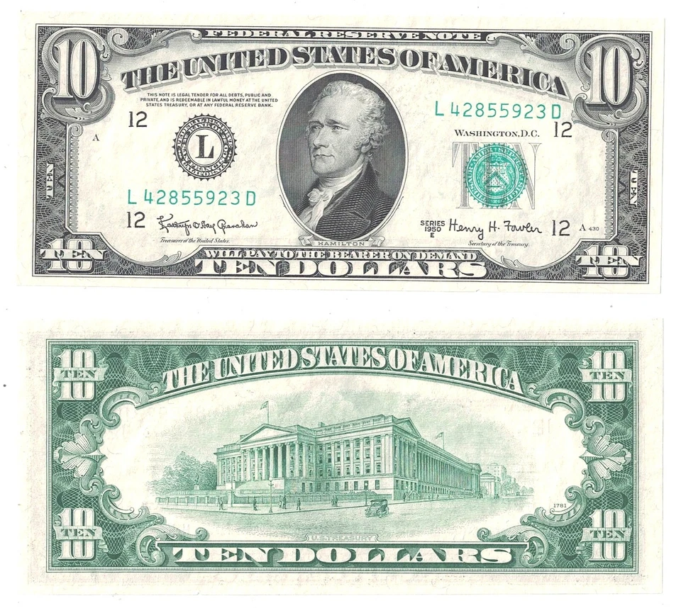 1950-E $10 San Francisco District Federal Reserve Note Fr. 2015-L Unc. #5923 - Image 1 of 1
