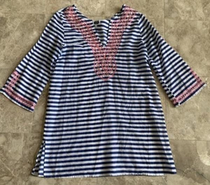 Mudpie Badeanzug Cover Up Strandkleid Large blau weiß gestreift rosa bestickt - Bild 1 von 9