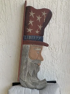 Placa de pared de madera tallada a mano Tío Sam 30" de alto rojo blanco azul - Imagen 1 de 23