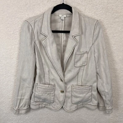 Blazer para mujer J. Jill mezcla de lino 12P beige con bolsillos puntada en contraste espiga Foto 1 de 4