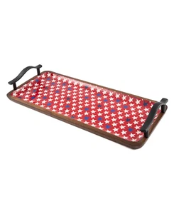 Thirstystone Stars Wood & Enamel Serving Tray 18 in, Red/Blue/White - Picture 1 of 14