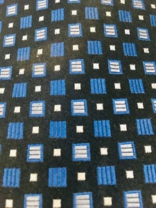 Fabio Fazio 100% Silk Black Silver Blue Geometric Necktie 57 1/2" X 4" - Picture 1 of 3