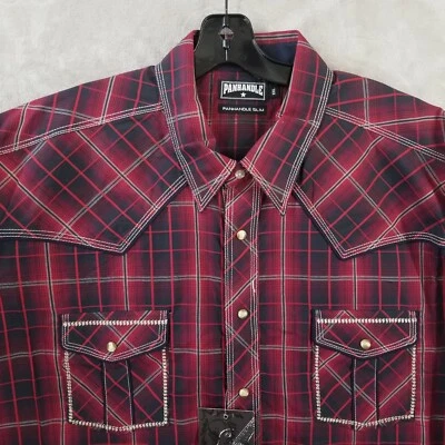 Panhandle Slim Western Shirt Men 2XL Plaid Pearl Snap 90 Proof Guitar Cowboy - Image 1 of 4