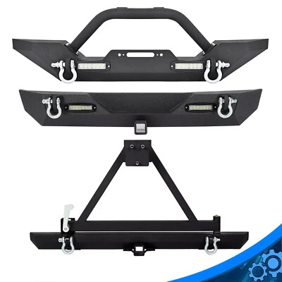 Front Rear Bumper W/LED Light Tire Carrier D-rings Fit 87-06 Jeep Wrangler TJ YJ - Image 1 of 4