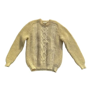 Vintage Gaeltarra Irish Wool Cable-Knit Sweater Ivory Cottagecore Grandmacore - Picture 1 of 4