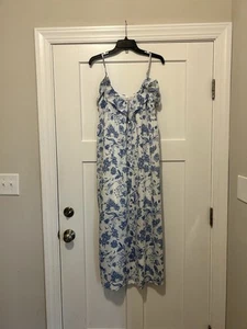 Maxi Vestido THML Azul Blanco Floral Tirantes Volantes Solero Talla Grande Romántico - Imagen 1 de 9