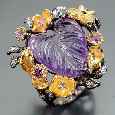 Vintage 23 ct+ Natural Amethyst Ring 925 Sterling Silver Size 8.5 /R422000 - Image 1 of 4