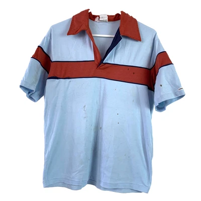 Vintage 60s Kennington Blue Red STAINS Short Sleeve Polo Shirt Chest 39" - Image 1 of 4