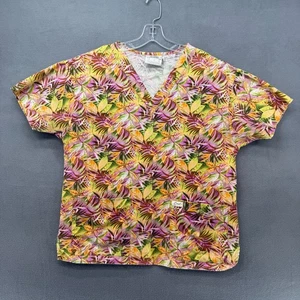Crest Cottons Scrub Top Womens Medium Multicolor Tropical Leaf Print Pockets - Picture 1 of 9