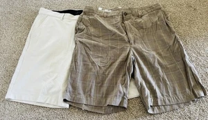 2 Pair Men’s Golf Shorts Size 38 Cutter & Buck Kapalua Plaid Greg Norman White - Picture 1 of 8