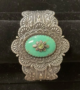 Vintage Carolyn Pollack Relios Sterling Silver Turquoise & Peridot Cuff Bracelet - Picture 1 of 5