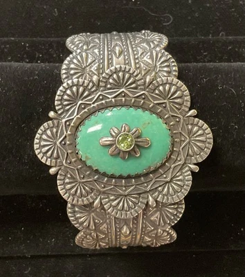 Vintage Carolyn Pollack Relios Sterling Silver Turquoise & Peridot Cuff Bracelet - Image 1 of 4