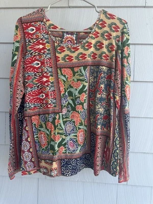 Johnny Was Los Angeles Boho Patchwork Floral Top Sz S Bamboo Spandex - Image 1 of 4