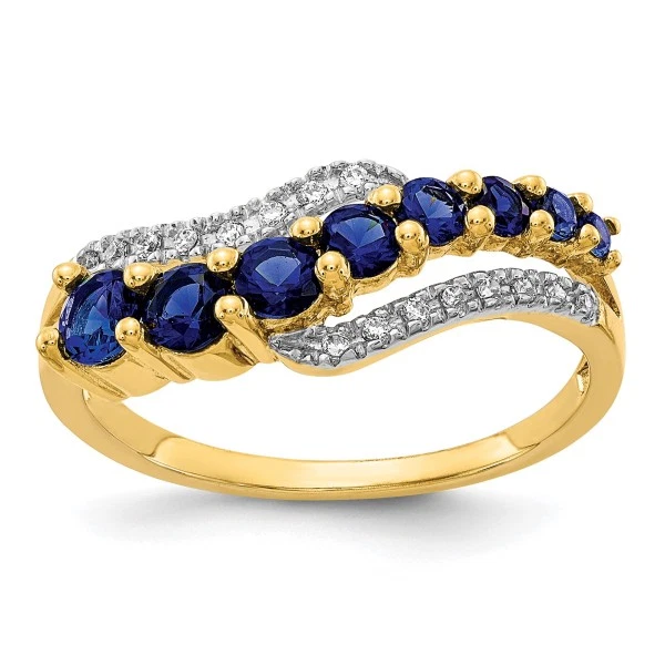 14K Yellow Gold Created Ceylon Blue Sapphire Diamond Ring September Birthston... - Image 1 of 1