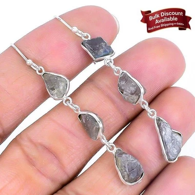 Labradorite Druzy Stone Black Friday Dangling New Earrings Jewelry Solid Silver - Image 1 of 4