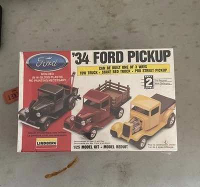 Lindberg '34 Ford Pickup Truck 3 in 1 Model Kit Street Stake Bed Tow 1:25 SEALED - Image 1 of 4