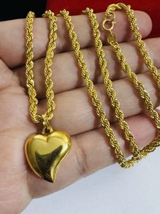 Pure 18K 750 Real Fine Yellow Gold Heart Necklace 19.6”/20” Inch 7.64g 3.2mm - Picture 1 of 24