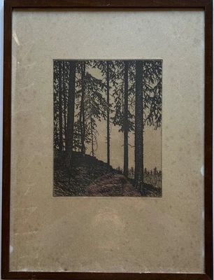 Radierung Fritz Quant Wald Bäume Tannen Fichten 49,7 x 37,2 cm Bilderrahmen - Bild 1 von 4