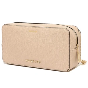 New Michael Kors Mercer Large Double Zip Travel Cosmetic Makeup Pouch Oyster NWT - Picture 1 of 5
