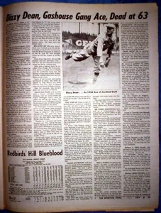DIZZY DEAN 1974 DEATH ANNOUNCEMENT * PICTORIAL OBITUARY ST LOUIS CARDINALS - Picture 1 of 1