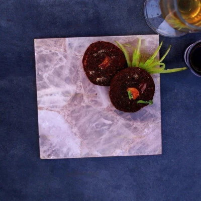 Bandeja para servir ágata cuarzo rosa natural de 6"x6", artículos para servir piedra regalo ella Foto 1 de 3