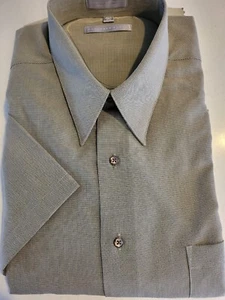 Mens Geoffrey Beene Khaki Green/tan Short Sleeve Shirt Size 17.5  Nwt - Picture 1 of 9