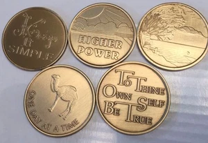 AA Alcohólicos Anónimos Recuperación Serenidad Chip Medallón Juego de 5 Monedas Bronce - Imagen 1 de 8