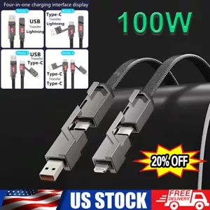 100W 5A 4 in 1 PD Fast Charging Data Cable USB Type C Cable For iPhone Samsung - Picture 1 of 19