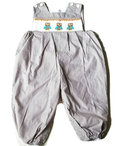 Jungen REMEMBER NGUYEN gesmokter Eulenstrampler 12 18 Monate Neu mit Etikett Outfit braun Herbst - Bild 1 von 2