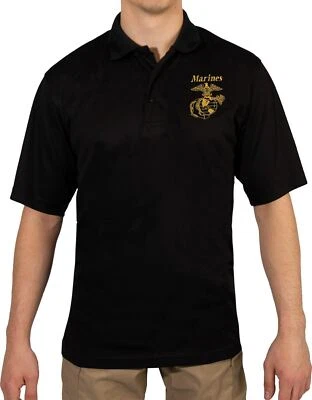 Black USMC Eagle, Globe & Anchor Moisture Wicking Polo Shirt US Marine Shirt - Image 1 of 4