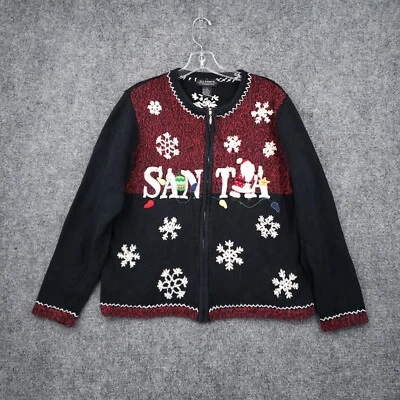 复古 All Points by Reference Point 毛衣女式 L 大号黑色圣诞老人丑陋 — 第 1/4 张图片