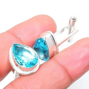 Natürlich Blau Topas Edelstein 925 Sterlingsilber Manschettenknöpfe für Liebe - Bild 1 von 5
