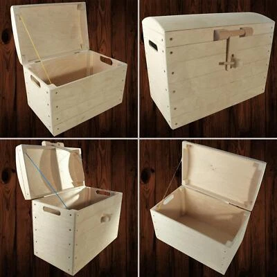 Large Wooden Pirate Chest Treasure Trunk Storage Box Paintable Decorative Wood - Image 1 of 4