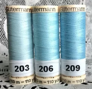3 NEW different Blue colors GUTERMANN 100% polyester thread 110 yard spools - Picture 1 of 4