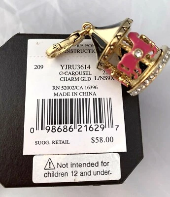 NWT Juicy Couture Spinning Carousel Charm Pink Horses Gold Merry-Go-Round - Image 1 of 4