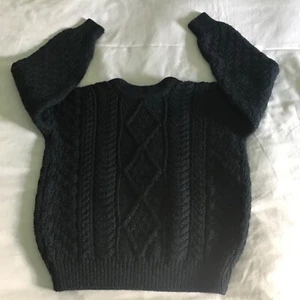 Irish Made Knit Navy Blue 100%Pure Wool Aran Style Sweater Unisex Youth Sz XL - Picture 1 of 11