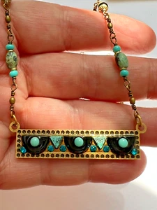 Collar de barra de piedras preciosas oro 24K hecho a mano en Nueva York - ónix, turquesa, cristal - Imagen 1 de 3