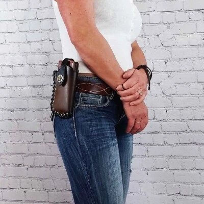Leather Phone Holster, Western Style Phone with Sunburst and Leather Lace - Image 1 of 4