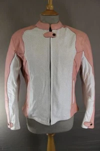 LADIES WHITE & PINK LEATHER BIKER JACKET + CE ARMOUR & THERMAL LINING 38-40 IN/L - Picture 1 of 10