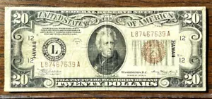 Vintage 1934-A WWII HAWAII OVERPRINT TWENTY DOLLAR FEDERAL RESERVE NOTE - Picture 1 of 6