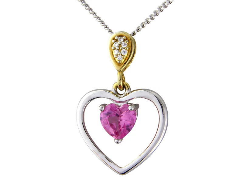 Pendente Argento Sterling Rosa & Bianco Pietre With A 18 "/ 45cm Catena - Immagine 1 di 1