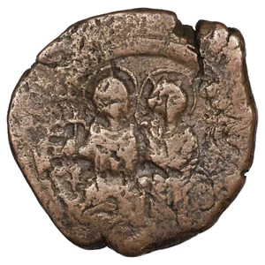 Monnaie byzantine - JUSTIN II et SOPHIE - Follis - 569-570 Constantinople cuivre - Imagen 1 de 2
