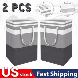 Pair 75L Large Laundry Basket Waterproof Collapsible Tall Clothes Laundry Hamper - Picture 1 of 14