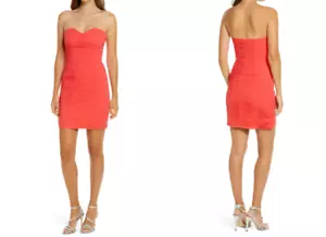 LAVISH ALICE Coral Pleated Pleat Chiffon Strapless Sweetheart Mini Dress 8 US M - Picture 1 of 5
