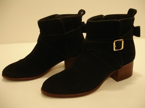 Stivaletti donna taglia 10 M KATE SPADE logo Taley fiocco pelle scamosciata nera stivaletti