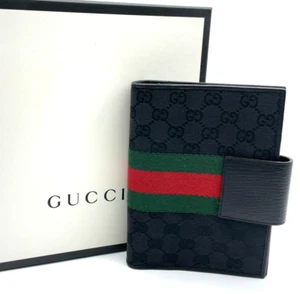Authentic Gucci GG Canvas Sherry Line Black Notebook Cover W/Box NS041009 - Picture 1 of 18